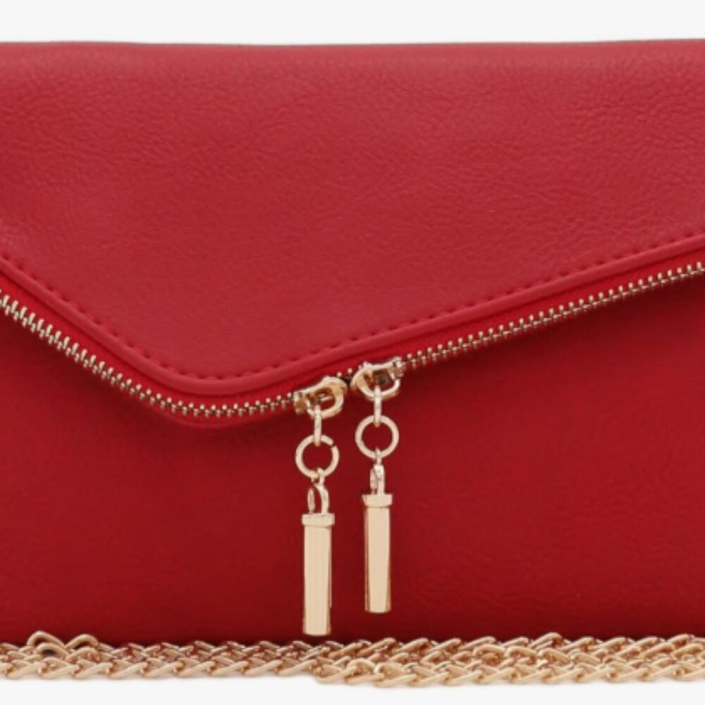 Red Ruby Crossbody Purse/Bag Clutch Wristlet with Chain Strap